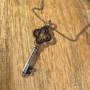 Sterling silver diamond key necklace